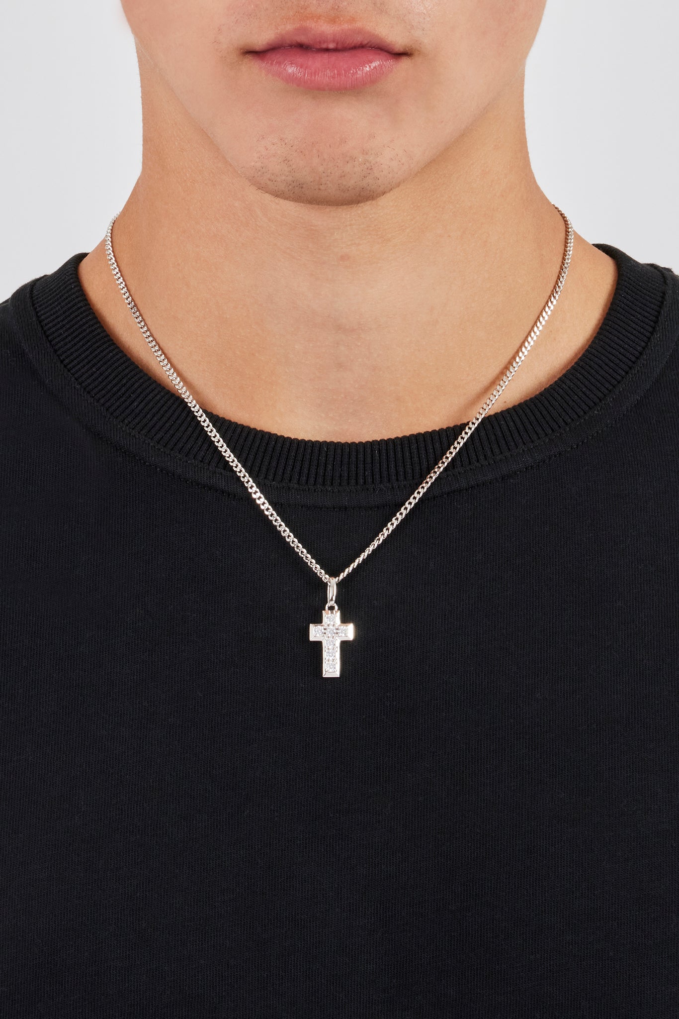 Polished Edge Iced Cross Pendant - 20mm